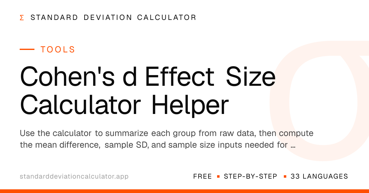 Cohen's d Effect Size Calculator Helper | Standard Deviation Calculator